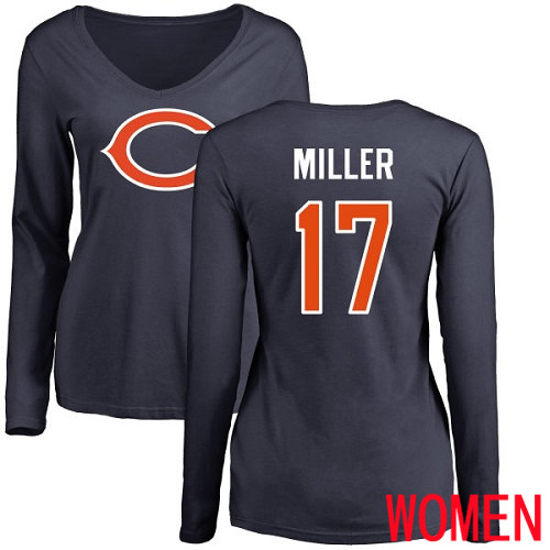 Chicago Bears Navy Blue Women Anthony Miller Name and Number Logo NFL Football #17 Long Sleeve T Shirt->nfl t-shirts->Sports Accessory